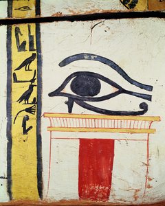 Ojo de Wedjat, detalle de la tapa del sarcófago de la Dama de Madja, Nuevo Reino, c.1450 a.C. (madera pintada)